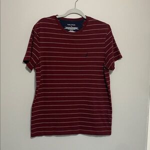 Nautica Burgundy and White Striped Tee